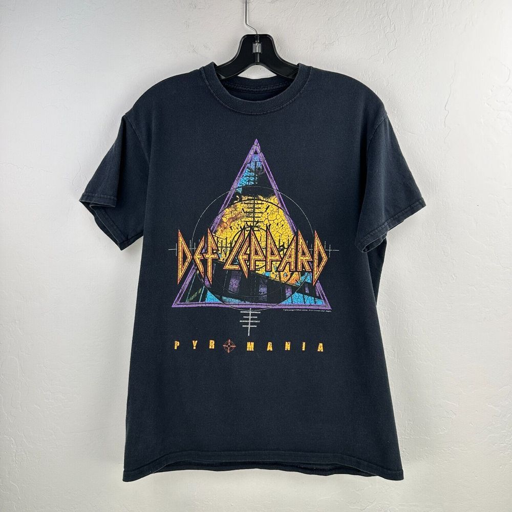Def Leppard‎ Icons Band T-shirt Mens S Black Yellow Pyromania Tee Music Lover